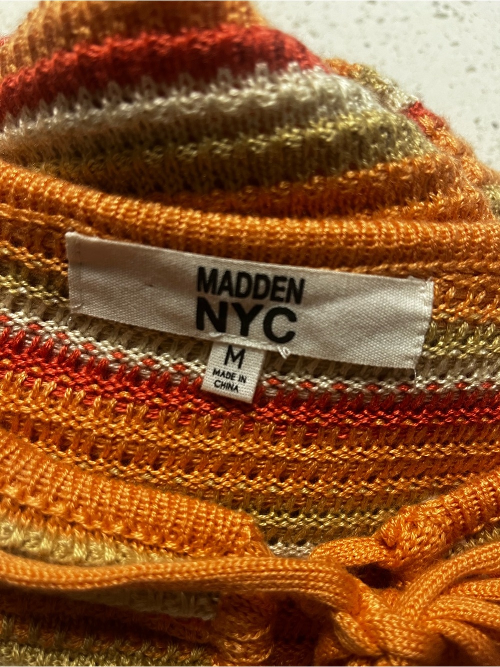 NYC Striped Knit Tie-Front Midi Dress in Orange, Red & Cream - Picture 3 of 6